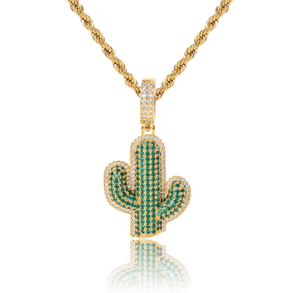 TOPGRILLZ Iced Out Cactus Pendant Necklace
