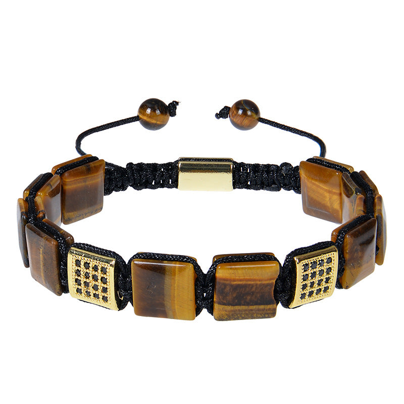 High Quality Square Gemstone, Rope Braided & Beaded Macrame Bracelet Men Jewelry