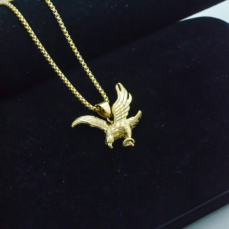 Gold Flying Eagle Pendant Necklace for Men