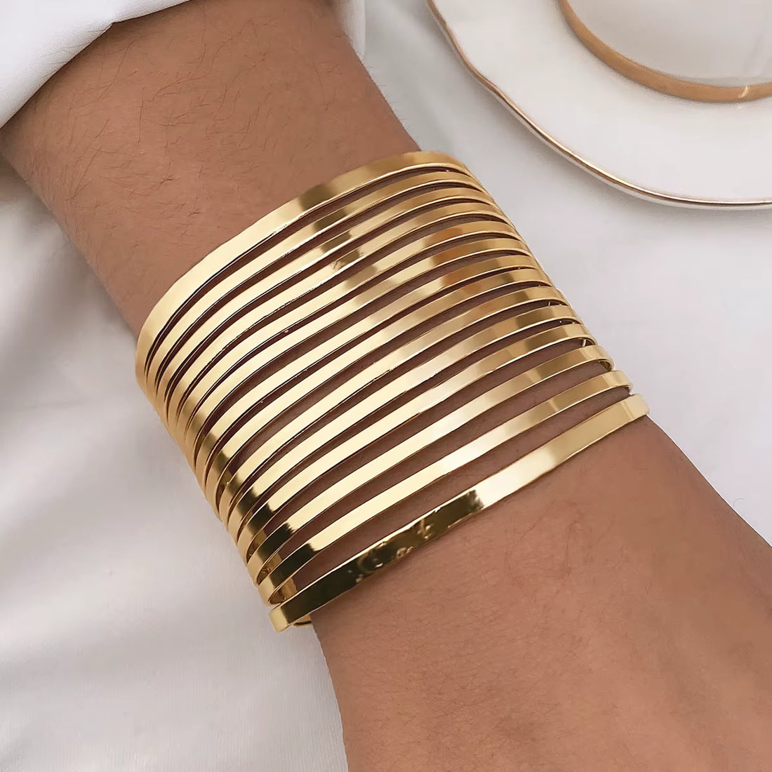 DAXI Fashion Women's Multilayer Metal Open Bangle Bracelet