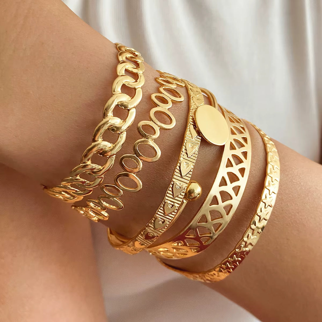14k Gold Plated Stackable Cuff bracelet sets