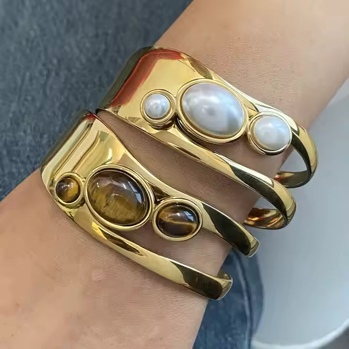 Vintage Bracelets & ring 18K Gold Plated Adjustable Fashion Jewelry Set of 2