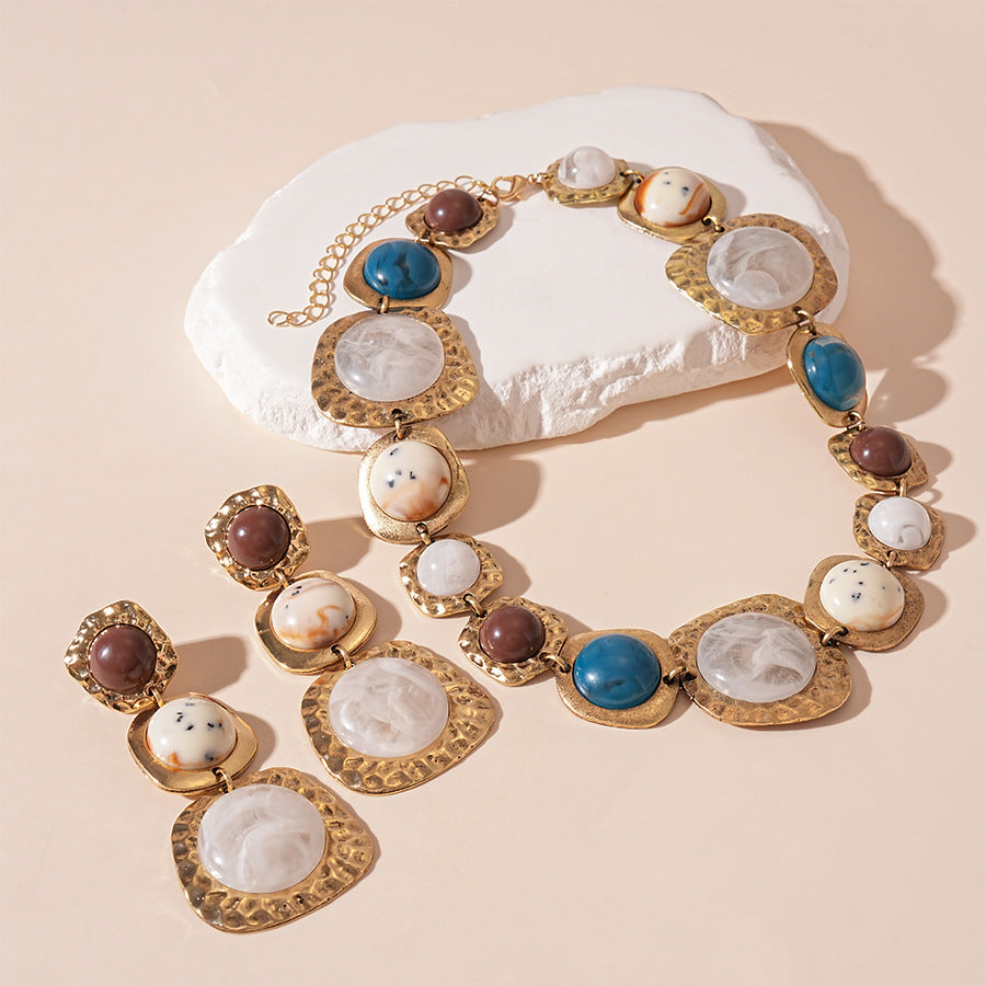 Vintage Retro Resin Geometric Necklace & Earring Set