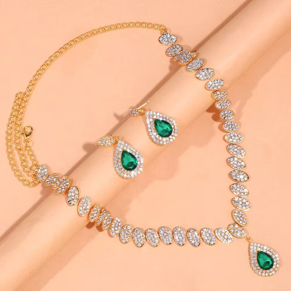 New Sapphire Light Luxury Accessories Bridal Trinkets Necklace Earring Jewelry Set