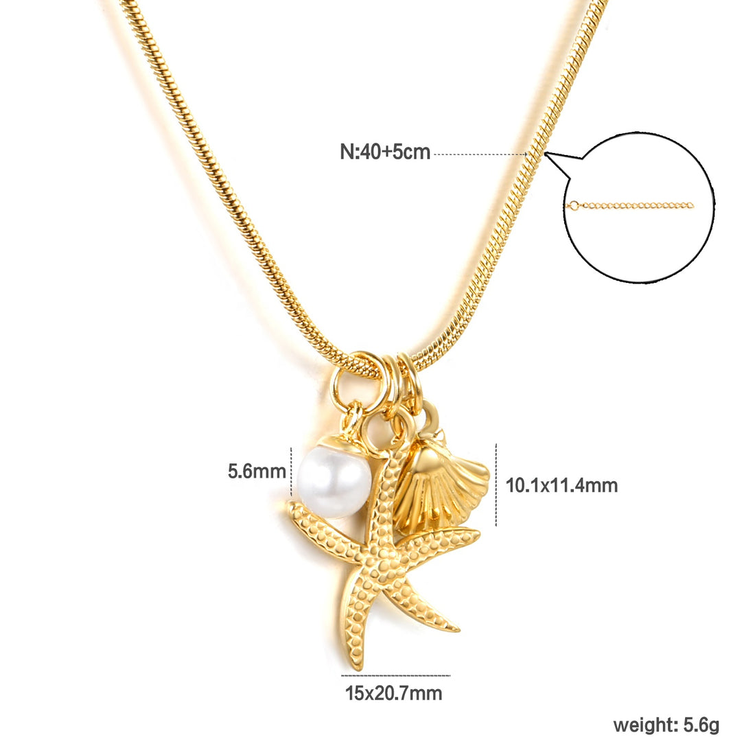 18K Gold Plated Jewelry Starfish Shell Seashell Pearl Link Chain Trendy Summer Necklace