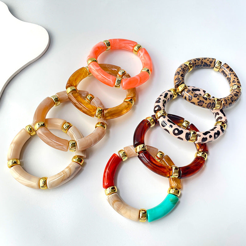 8 pcs/set Stretchy Chunky Bohemian Resin Bracelet