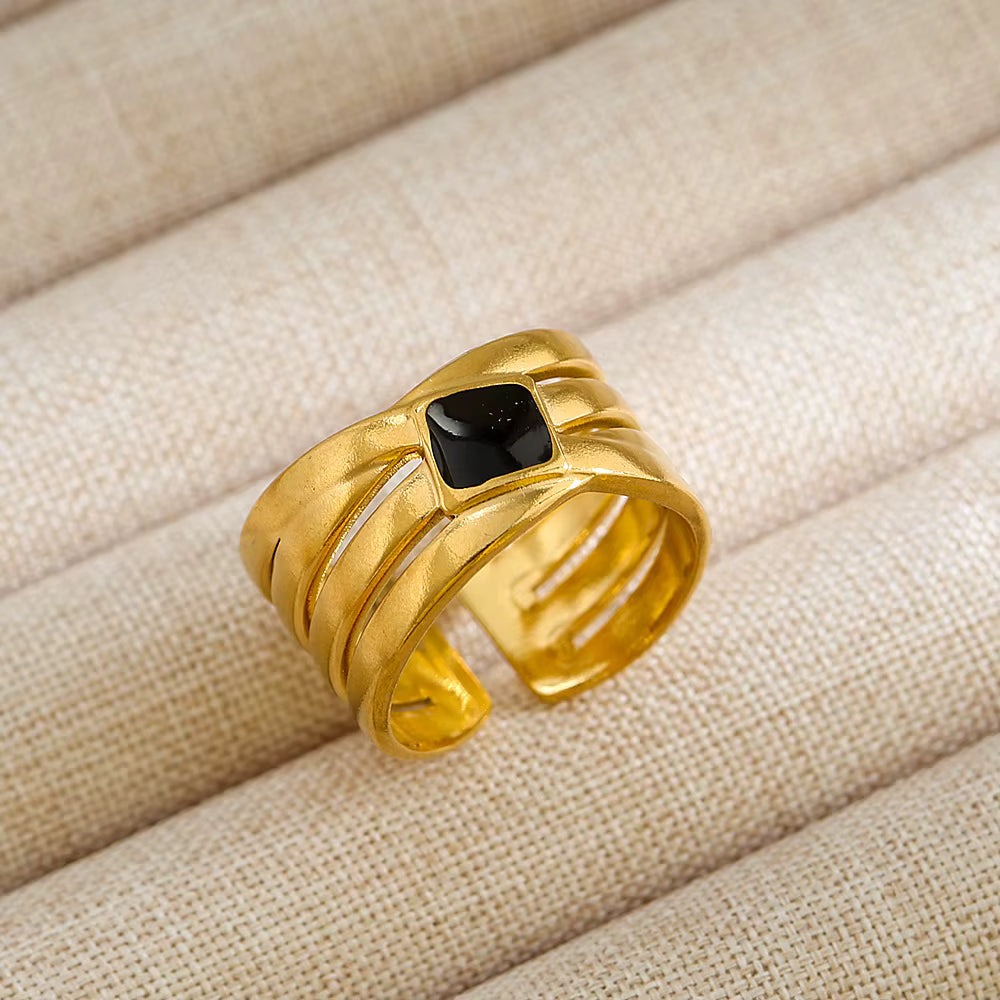 Wholesale Retro Geometric Titanium Steel 18K Gold Plated Open Rings