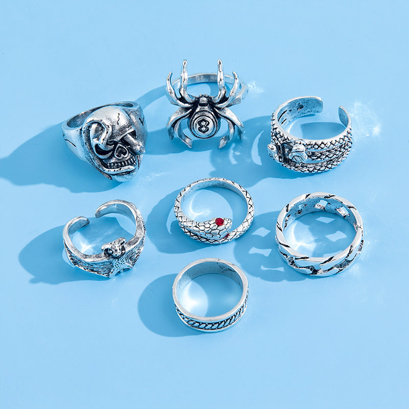 7Pcs/Set Gothic Skeleton Ring Set