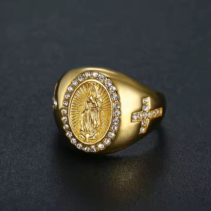 Men's Gold Cubic Zirconia Virgin Mary Ring