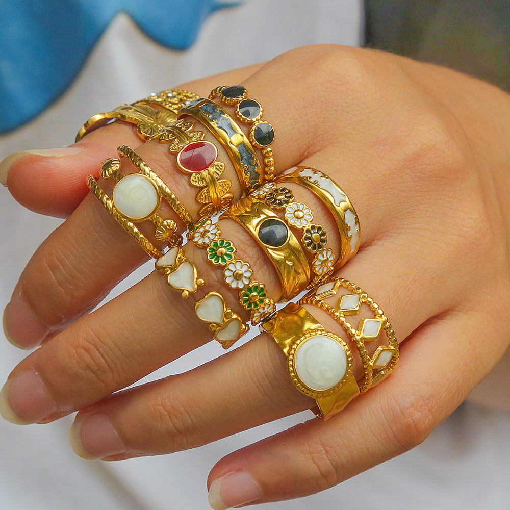 Wholesale Retro Geometric Titanium Steel 18K Gold Plated Open Rings