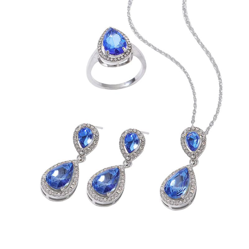 925 Silver Bridal Jewelry Set with Blue Zircon