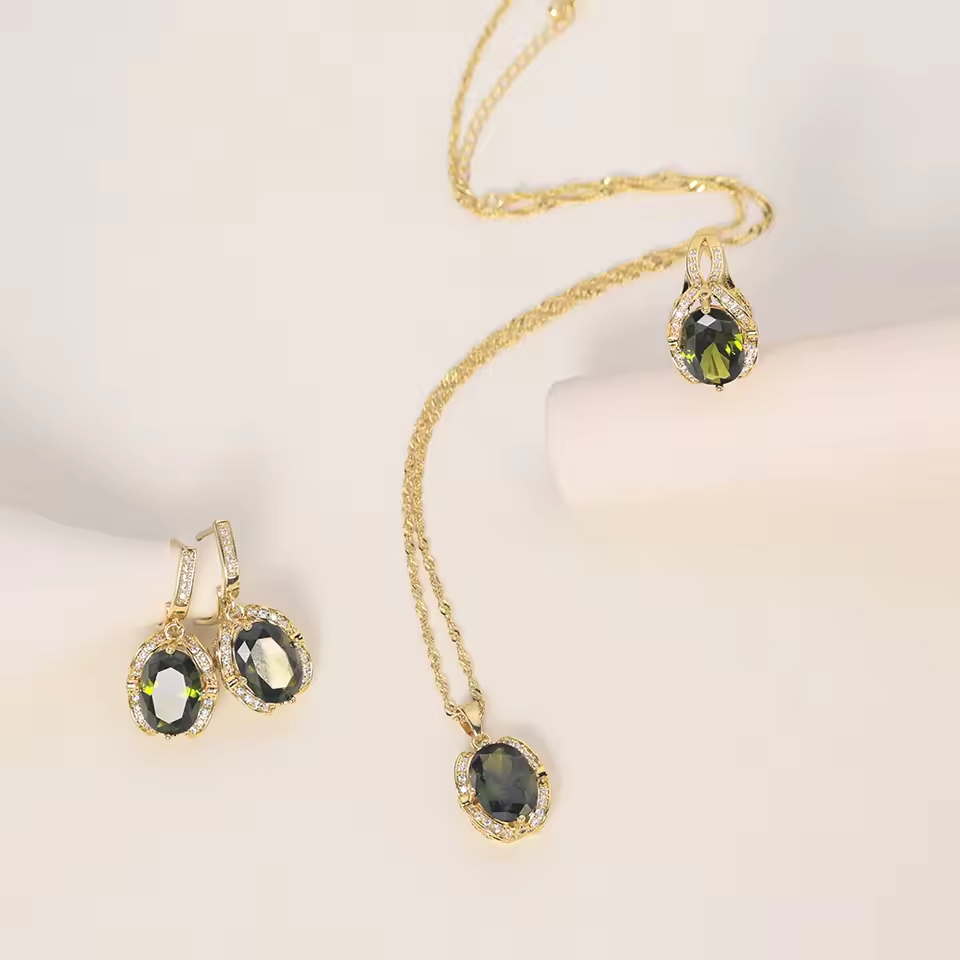 925 Silver Dark Green Moissanite Jewelry Set