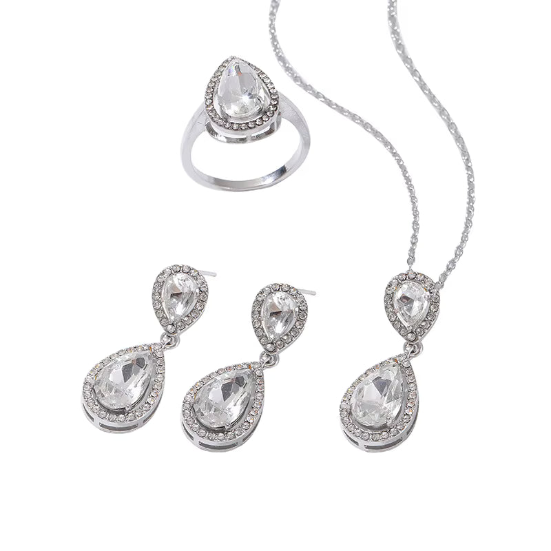 Waterdrop Women's Gold-Plated Alloy Set Colored Gemstones Zircon Necklace, Earring and Ring.
